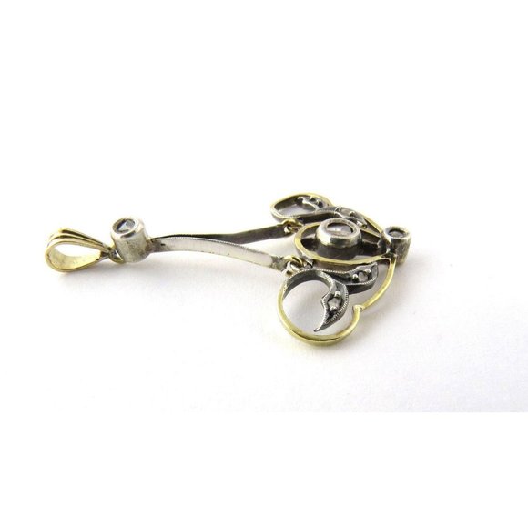 Antique 14K Yellow Gold Sterling Pendant 7 Antique Rough Point Cut #533 - Picture 2 of 5